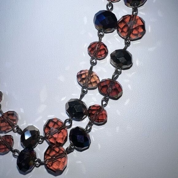 Iridescent Pink and Purple Double Strand Gunmetal Necklace - Picture 2 of 6